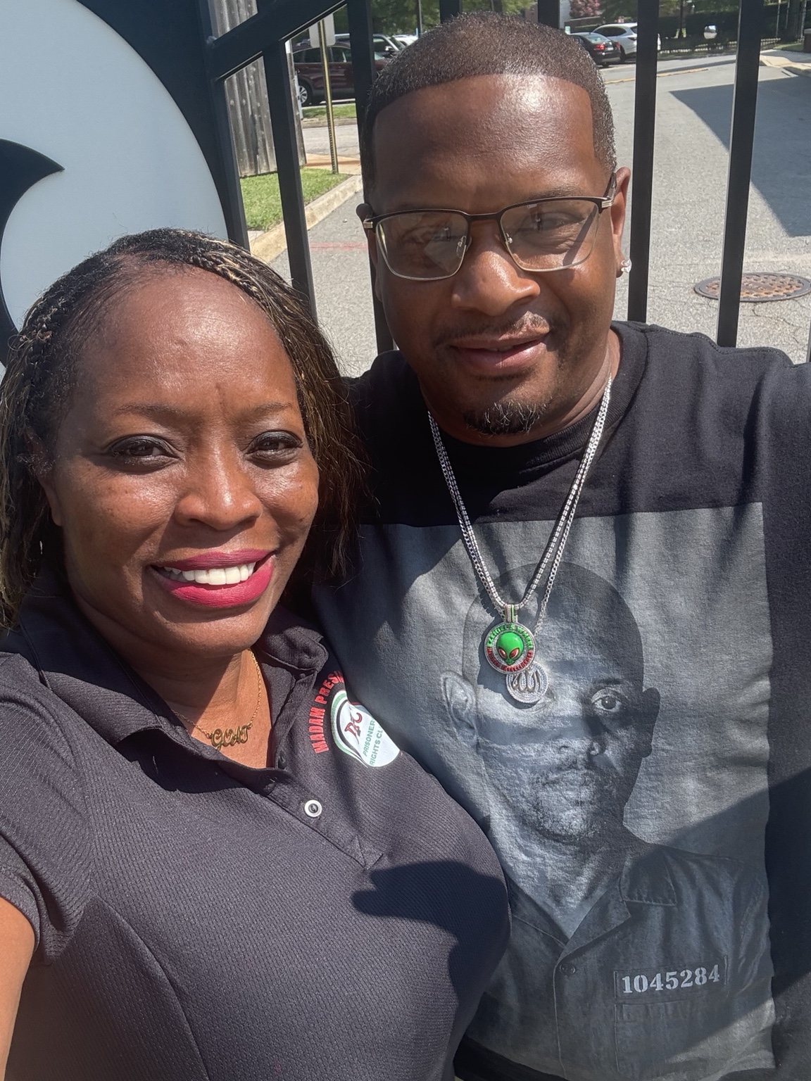 President and Chief Operating Officer Marva Austin with an Anthony Stewart supporter at the WAVY studio